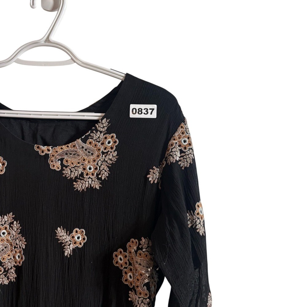 Black Embroidered Mirror Tunic Dress Boho Indie Festival Ethnic - Picture 8 of 8